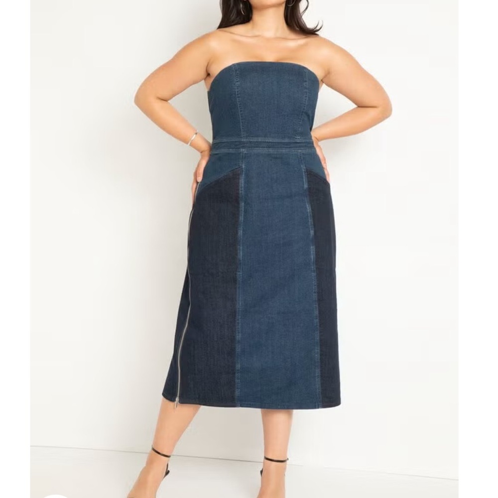 Eloquii Blue Denim Jean Strapless dress plus size 22